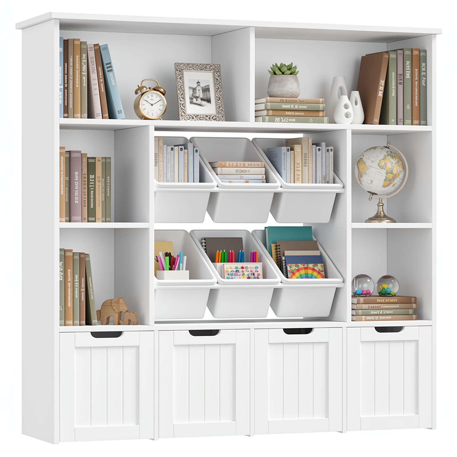 Image of Kealive Mobile With 6-tier Bookcase & Chest Of Drawers - Bookshelf Suitable For,, Office, Assembly, Removable Boxes, Open Shelves And Drawers With Rolling Compartments