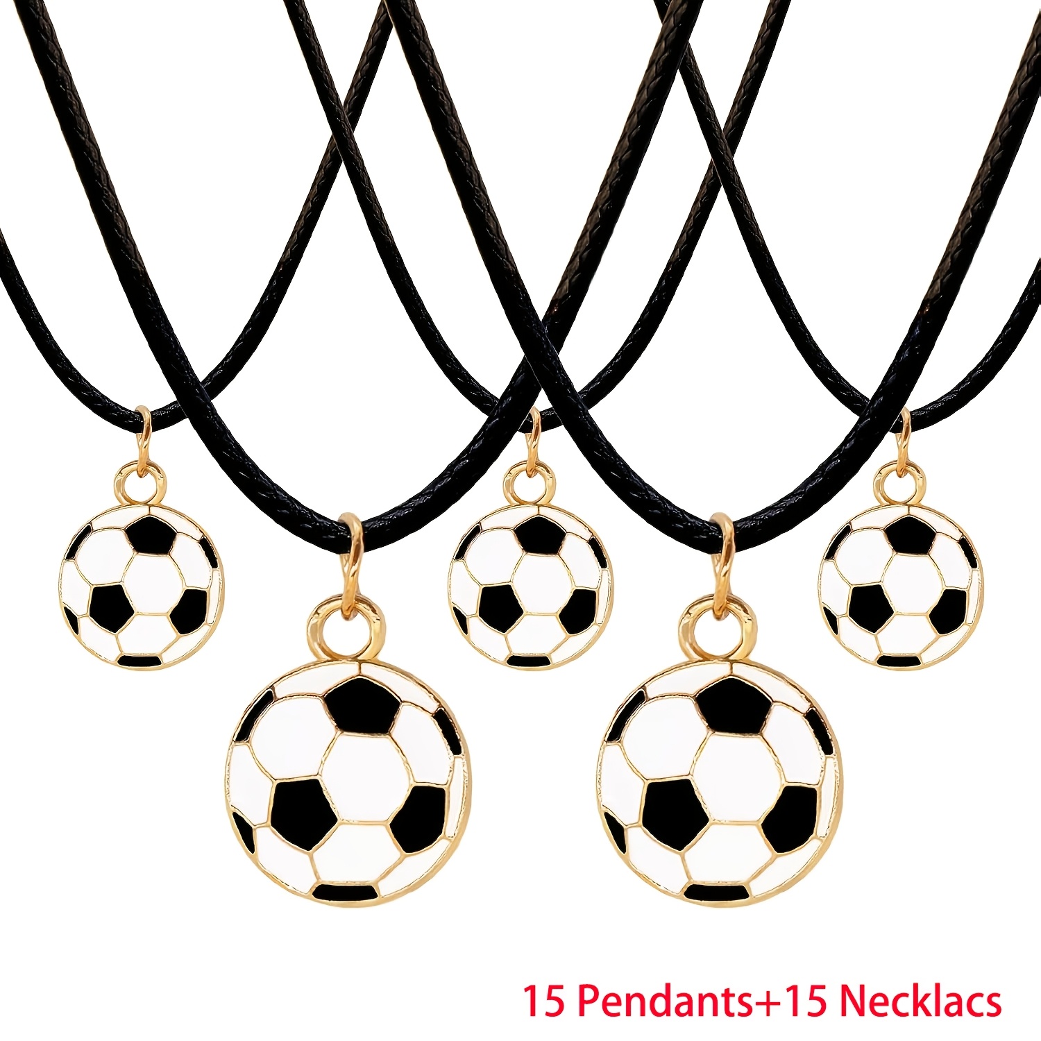 TEMU Set Of 30 Alloy Enamel Soccer Ball Pendant Necklaces, Soccer Alloy Pendants With Black Adjustable Necklaces, Soccer Pendant Necklaces, Soccer