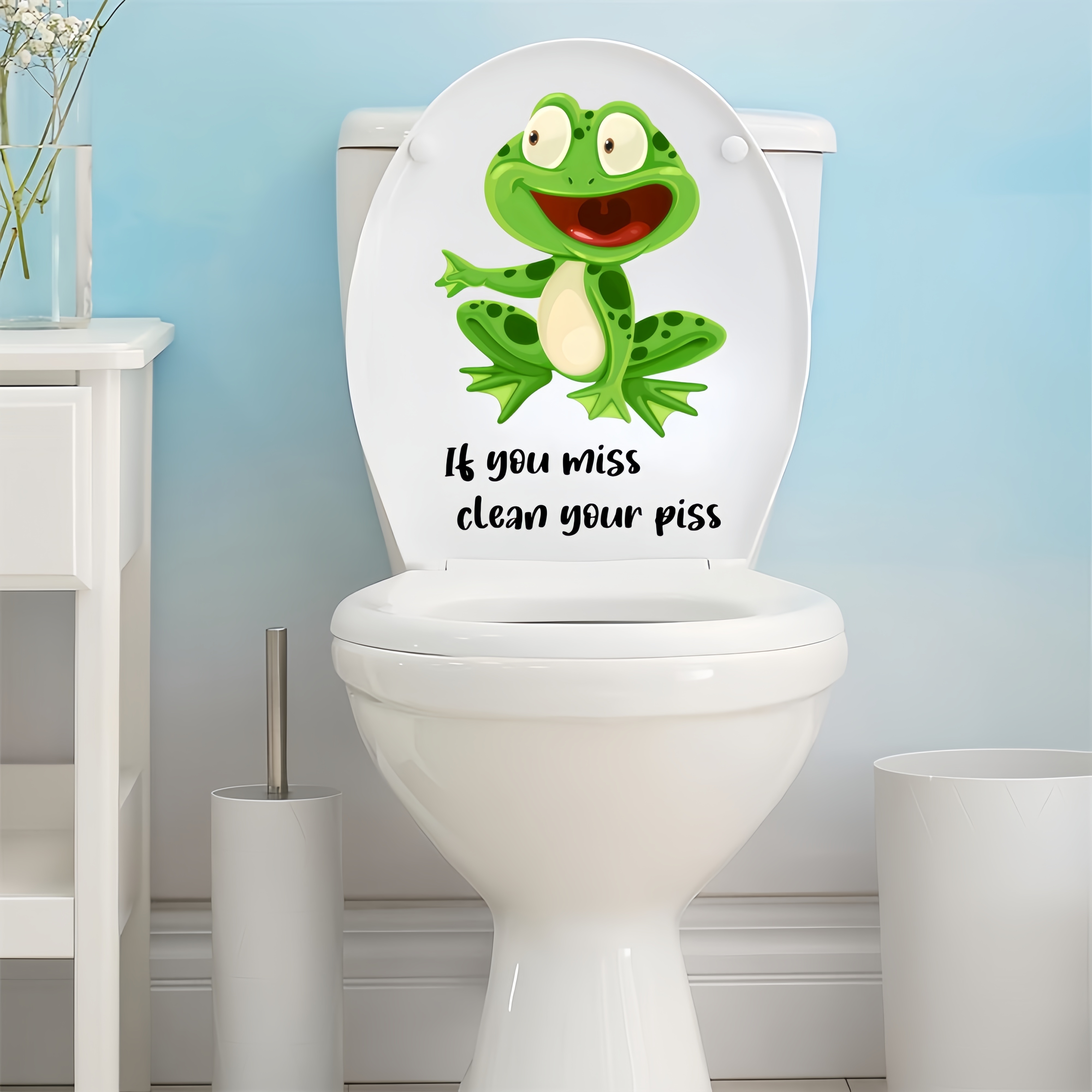 Fun Cartoon Green Frog Toilet Lid Decal Easy Peel Stick - Temu