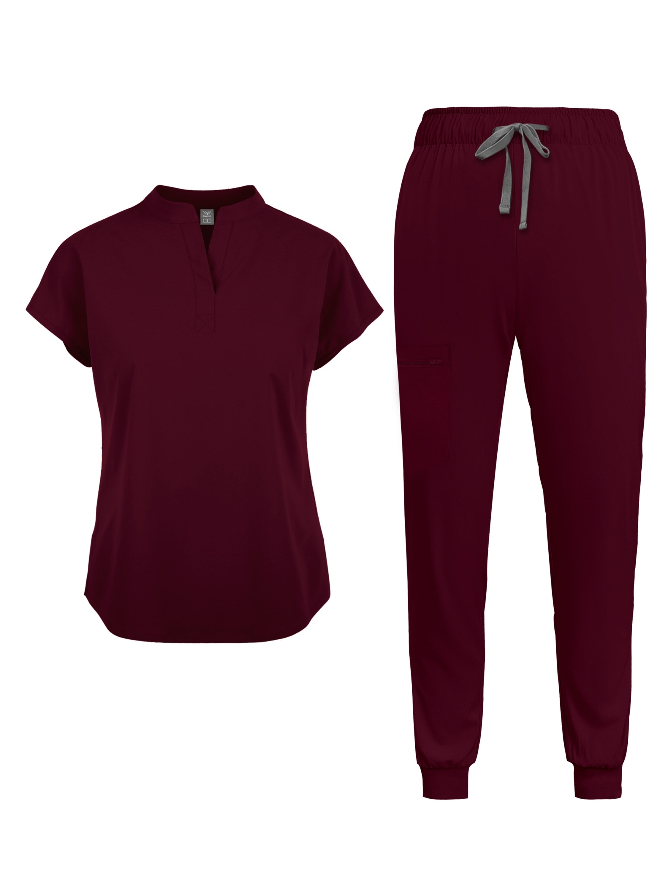 Conjunto de uniforme casual para mujer NiaaHinn - Túnica de manga corta de color sólido y pantalones con bolsillos, cuello mandarín, longitud regular, comodidad para todas las estaciones, ropa de trabajo casual para enfermeras, dentistas y profesionales, conjunto de uniforme para mujer, conjunto de uniforme para enfermera