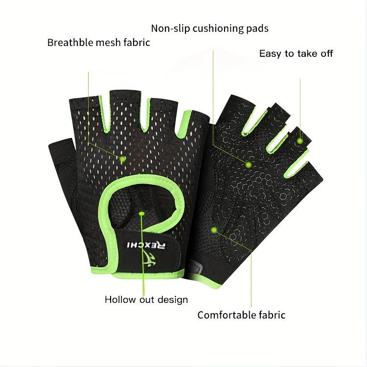 1 Pair REXCHI Half-Finger Fitness Gloves, Non-Slip, Sweat-Absorbent & Breathable, Polyester Knit Fabric, Palm Support, for Men & Women'S Training - Multiple Styles Available, Gym Gloves