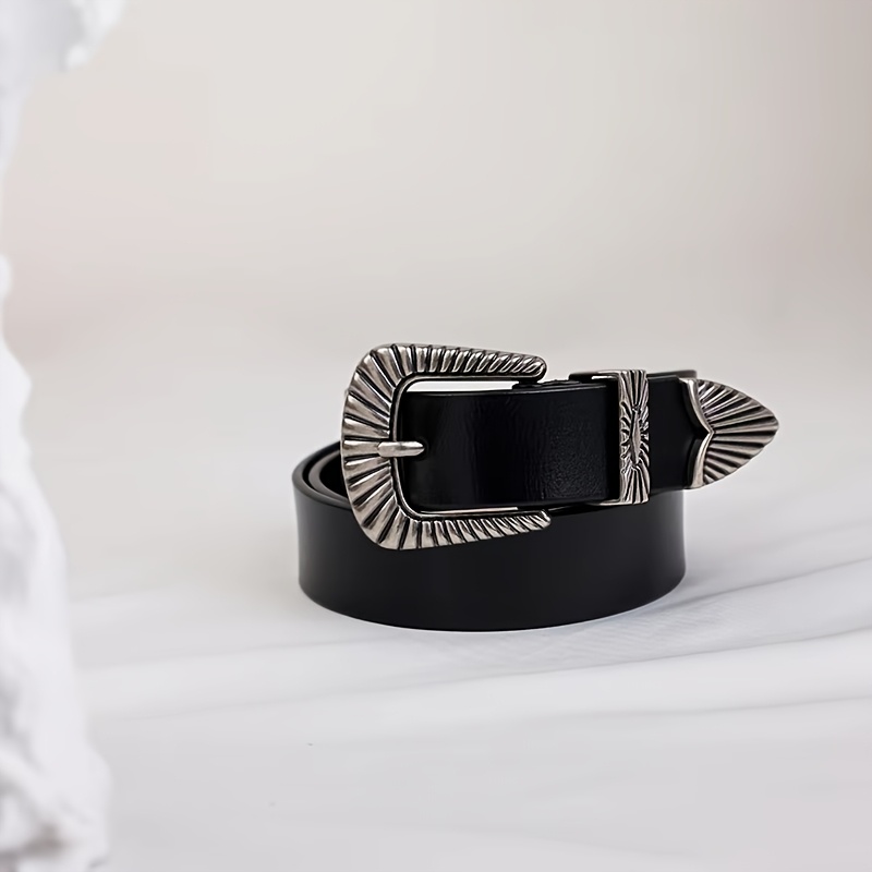 E-shop Damen Split Leder Klassischer Gürtel - Vintage Geschnitzte Gitter Schnalle, Vielseitig für Freizeit bis Formelle Anlässe