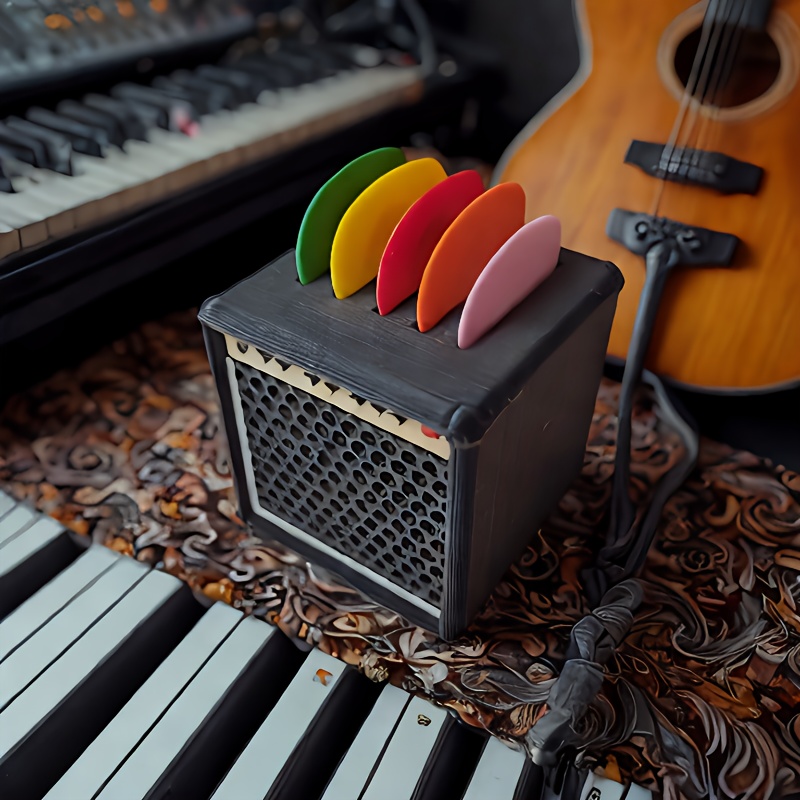 TEMU 1 Soporte Artístico para Púas de Guitarra de Altavoz, Multicapa, Capacidad para 5 Púas, Accesorio para Guitarra, Soporte para Púas, Regalo Ideal