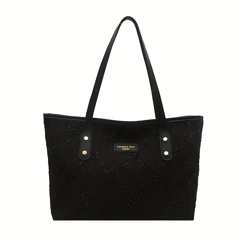 E-shop Damen Stylische Schwarze Nylon-Tragetasche - Großes Fassungsvermögen mit Reißverschluss, Festem Schultergurt & Polyester-Futter für Einkaufen, ,