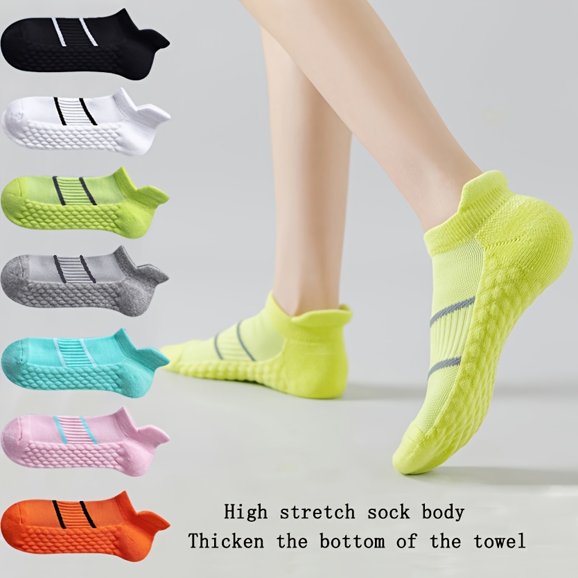 

5/7 Pairs Athletic Sports Socks For Women, Anti-slip Mid-calf Length With Towel Bottom, Breathable For Pilates, Yoga, Running, Jump Rope & Mountain Climbing
