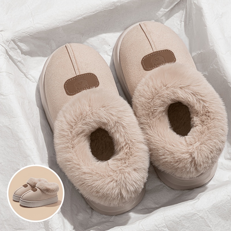 TEMU Autumn Home Universal Warm Short Boots Windproof Fabric Reduced Cold Air Folded Long Plush Wrap Ankle Skin-friendly Non-stuffy Solid Thick Sole
