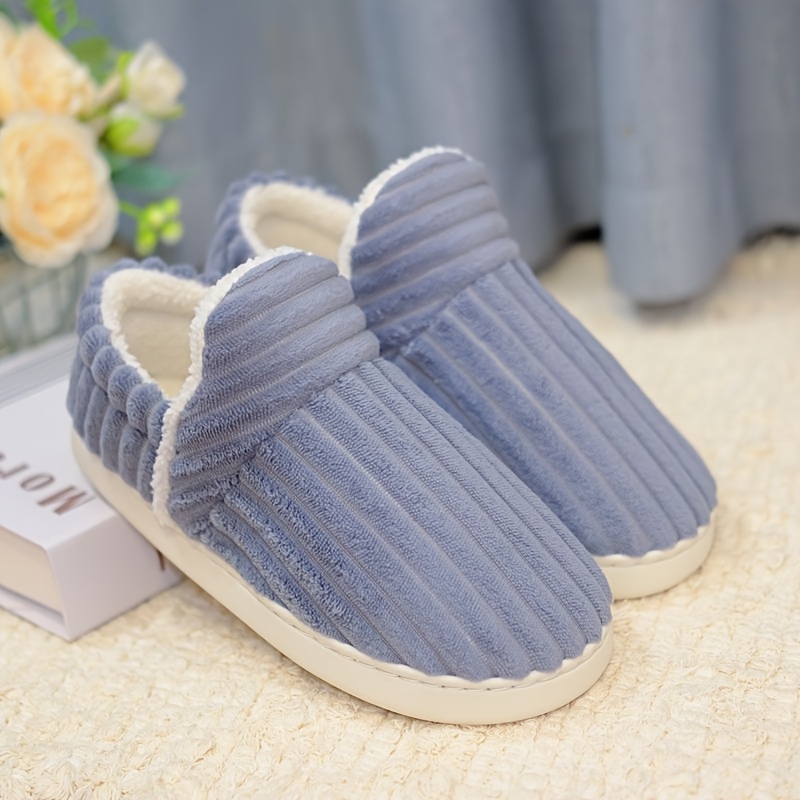 Image of Fashionable Striped Pattern Plush Thickened Slippers For Home Use, Suitable For Men And Women, Perfect For Couples In Autumn And Winter, Warm, Soft, And Comfortable With A Tpr Sole.