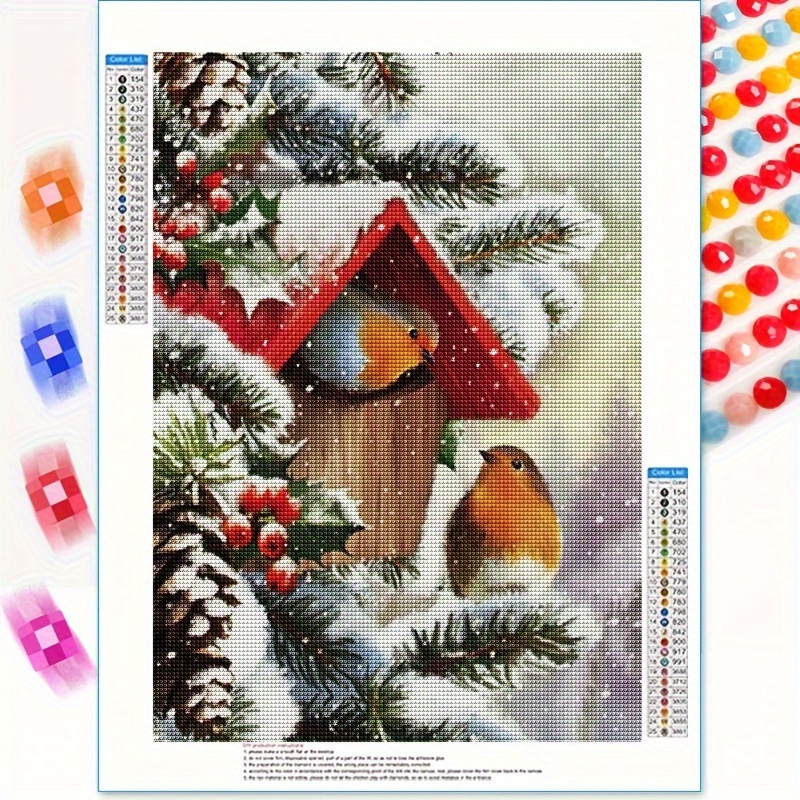 

5d Diamond Painting Kit For Adults, Winter Birds & Birdhouse Scene, Round Full Drill Diy Craft Set, Wall Art Home Decor, No Frame, 30x40cm - 1 Pack