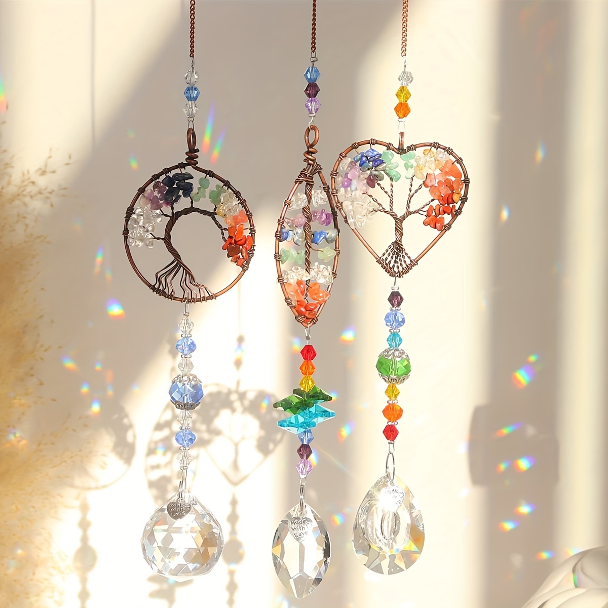 Image of 3pcs For Window Hanging Tree Of Life Sun Decor With Prism For Home Indoor Outdoor Car Making Rainbow