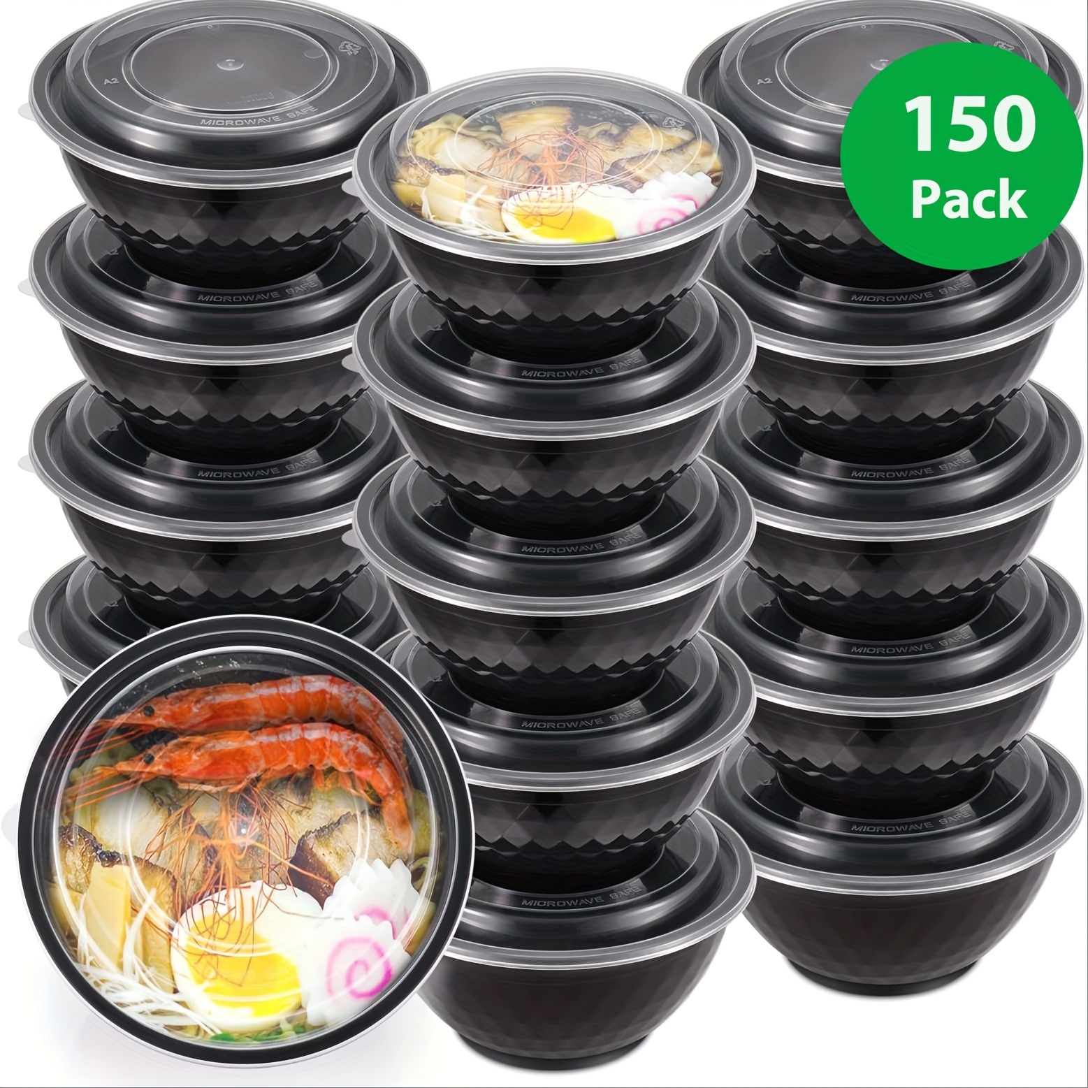 

150pcs 48oz Black Round Plastic Meal Prep Containers With Lids - Bpa-free, Stackable, Food- Bowls For Salads, Rice, Soups & More - Ideal For Home, Restaurants, Catering & Picnics