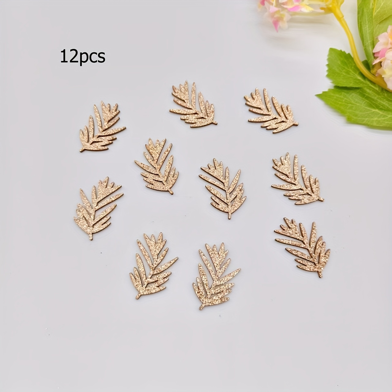Image of 12pcs Small Statue Ornaments, Wooden Leaves, Double-sided Rose Golden, Suitable For Christmas Decoration