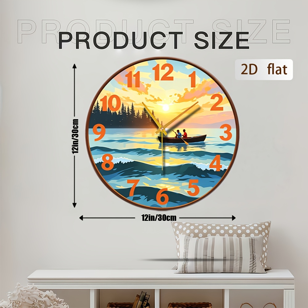 Boat Sunset Wall Clock Lake Art Decor
