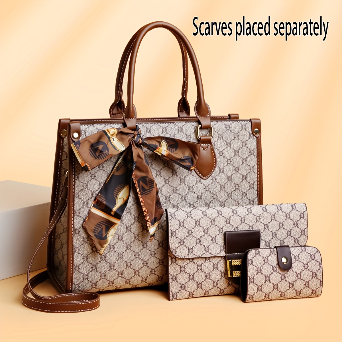 Image of Women's 3pcs Handbag & Wallet Set - Large Tote, Clutch & Card Holder Suitable For, Travel, Everyday Use - Elegant Organization System
