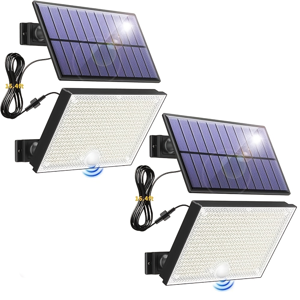 TEMU 1pc/2pcs 400led Solar Lights Outdoor, Solar Lights With 16.4ft Cable, 3 Modes & Remote Control Motion Sensor Outdoor Light For Garden, Garage,