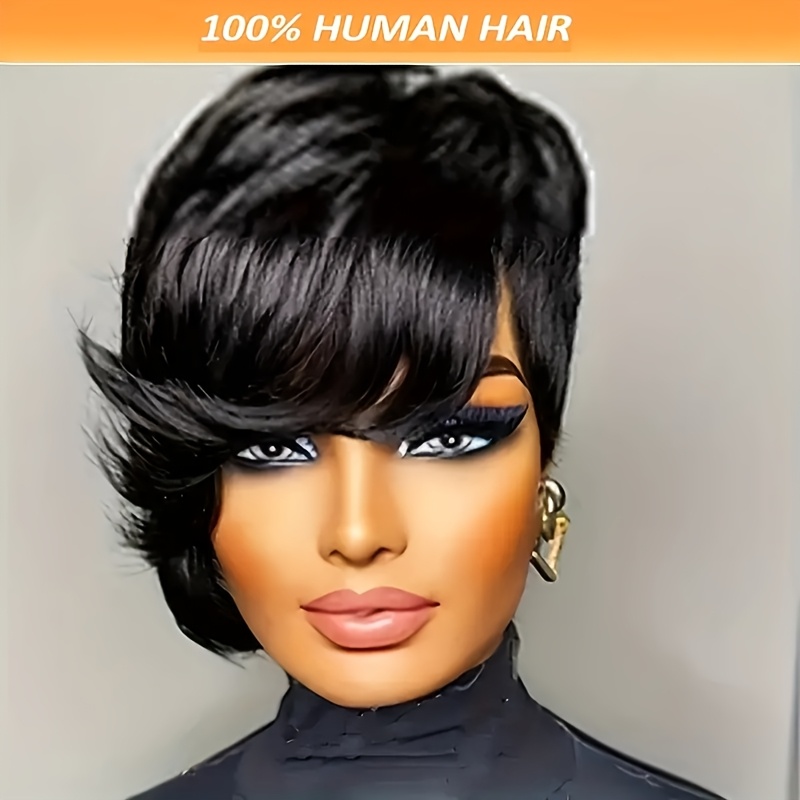 

Cut Wig For Women, Unisex-adult, 180% Density Brazilian Human Hair, Straight With Bangs, , , High Density, Cap - Ideal For Daily & Party Wear