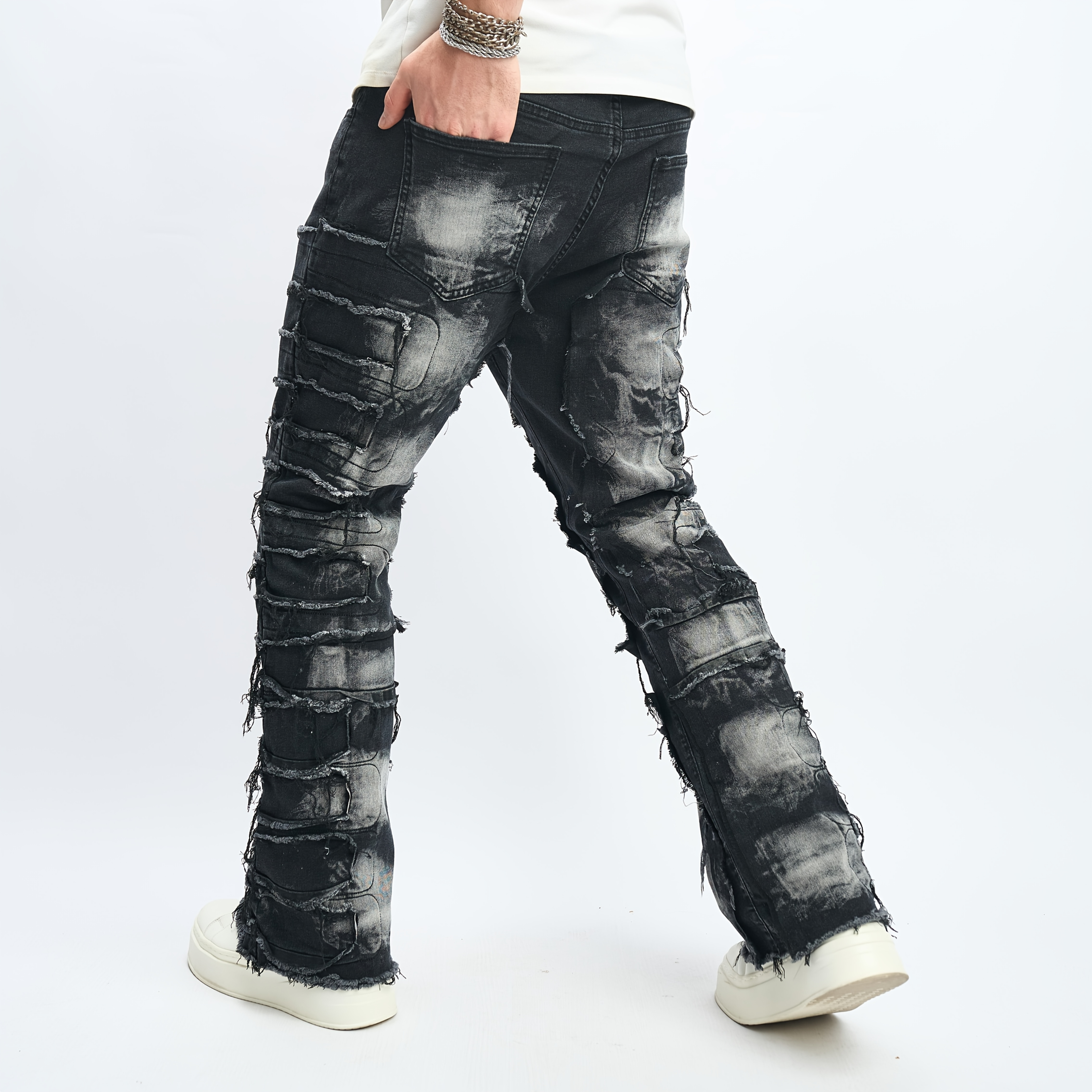mens fit biker jeans distressed denim stretch Temu
