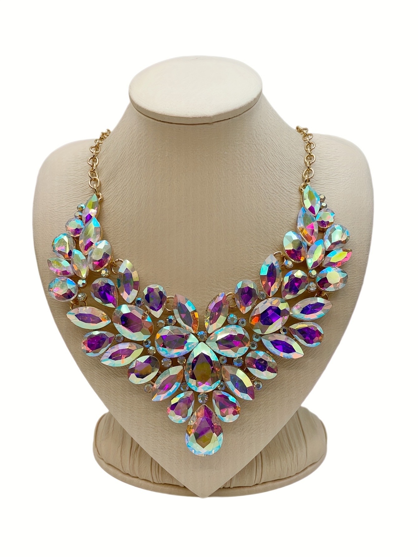   shiny colorful   crystal bib necklace statement zinc alloy neck jewelry accessories party ornament details 0