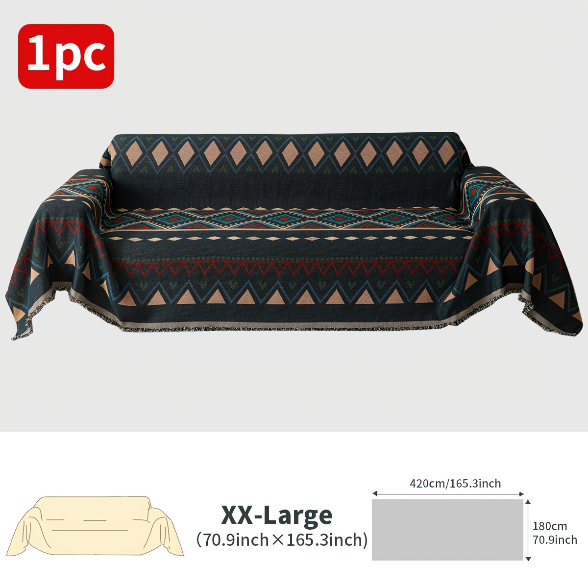 TEMU 1 Housse de canapé bohème de couleur foncée, de géométriques tissés en chenille, fabriquée en tissu épais et lavable. Cette couverture de canapé