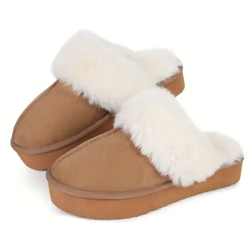 womens platform slippers thick sole cozy fluffy plush lining indoor outdoor non slip house shoes