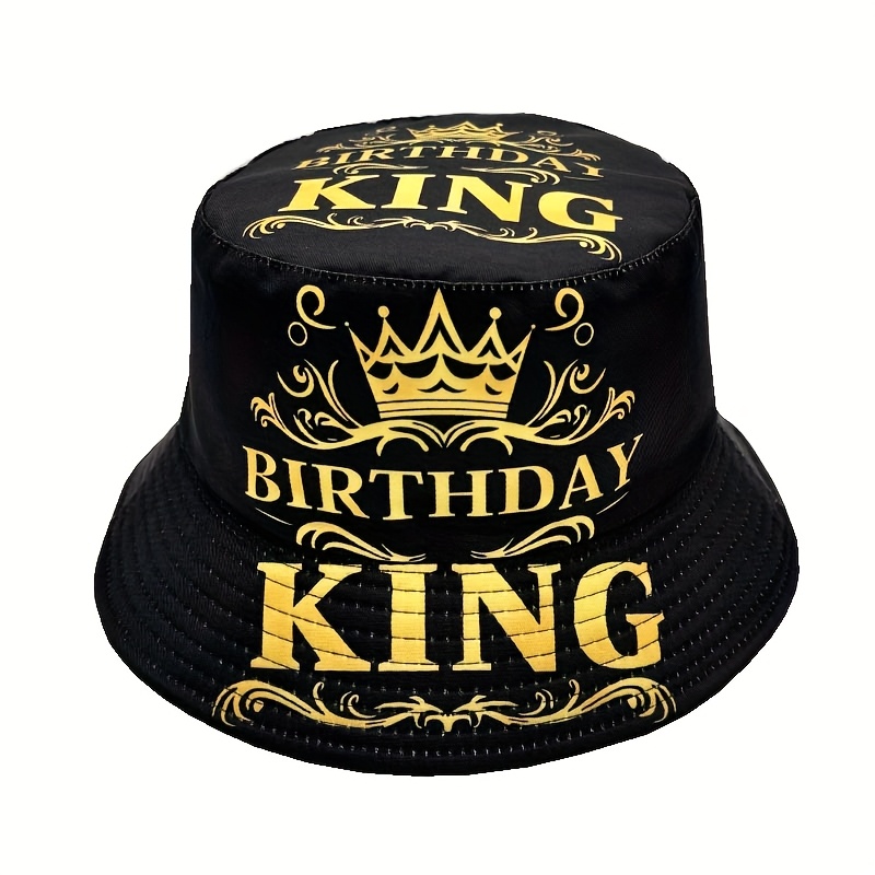 E-shop 1 Stück Glamouröser Geburtstags-Königskronen-Druck Bucket Hat – Leichte Unisex Fischerkappe für Partys, Outdoor-Aktivitäten & Festlichkeiten,