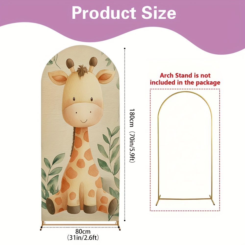 TEMU 2d Flat, 2d Flat Banner 1pc, Fashion Arched Backdrop Cover Cute Giraffe Watercolor Jungle Digital Printed Polyester Anniversary Use For Holiday
