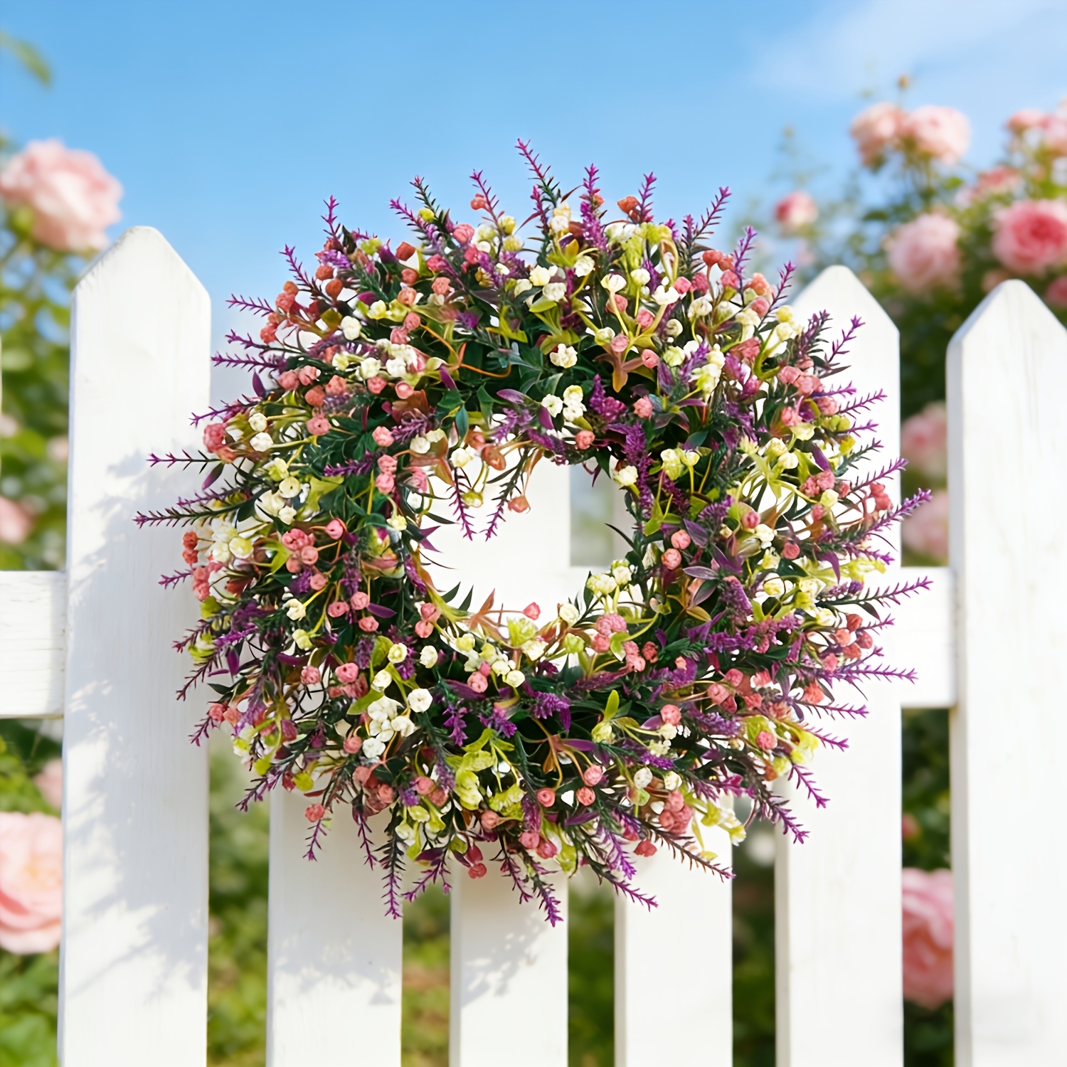 lavender artificial white and purple spray flower wreath a vibrant lavender wreath suitable for   and versatile for   applications and farmhouse decor