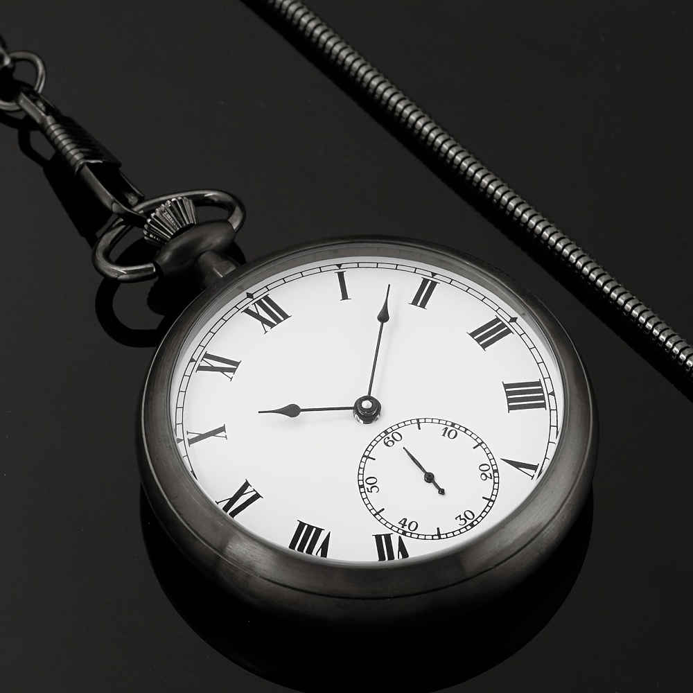 black full stainless steel pocket watch mechanical hand wind Temu
