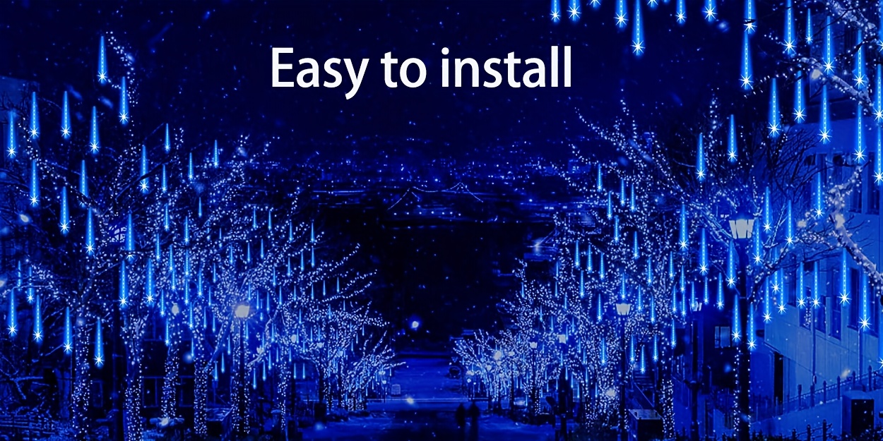 Meteor Shower Lights, Christmas Outdoor/Indoor Meteor Shower Lights, Falling Rain Drop Snowfall, IPX4 Icicle String Light for Bedroom, Garden, Wedding, Party Favors, Christmas, Thanksgiving, Halloween, Holiday Decoration Lighted Holiday Displays