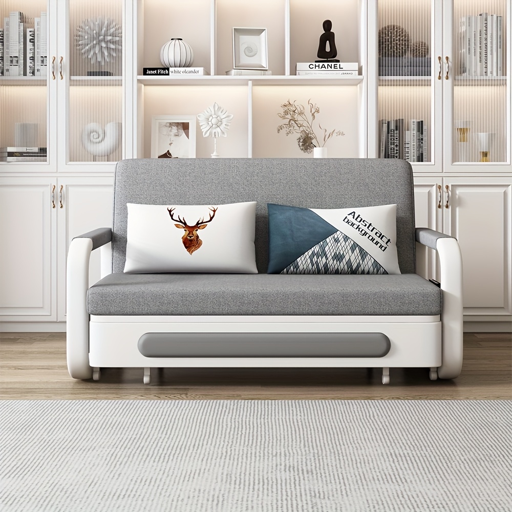 Bensorefurniture Convertible Sofa Bed With Storage - 128cm Cozy Couch In Dark Gray/white For Living Areas & Compact Spaces