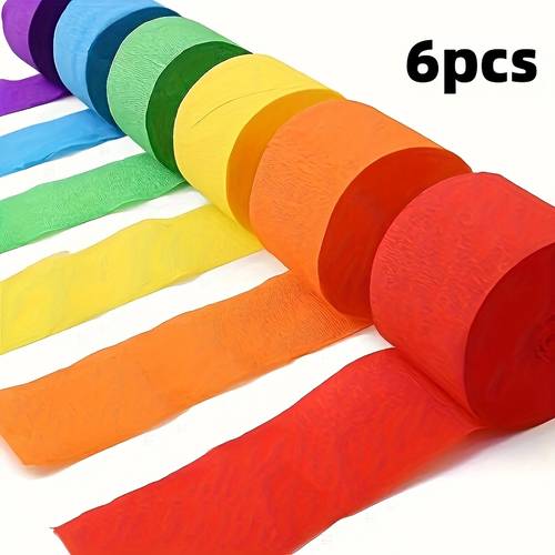 6pcs vibrant crinkle paper streamers 9m each ideal for rainbow parties and all celebrations with colorful decorations for birthday wedding and holidays for universal festive decor without electricity