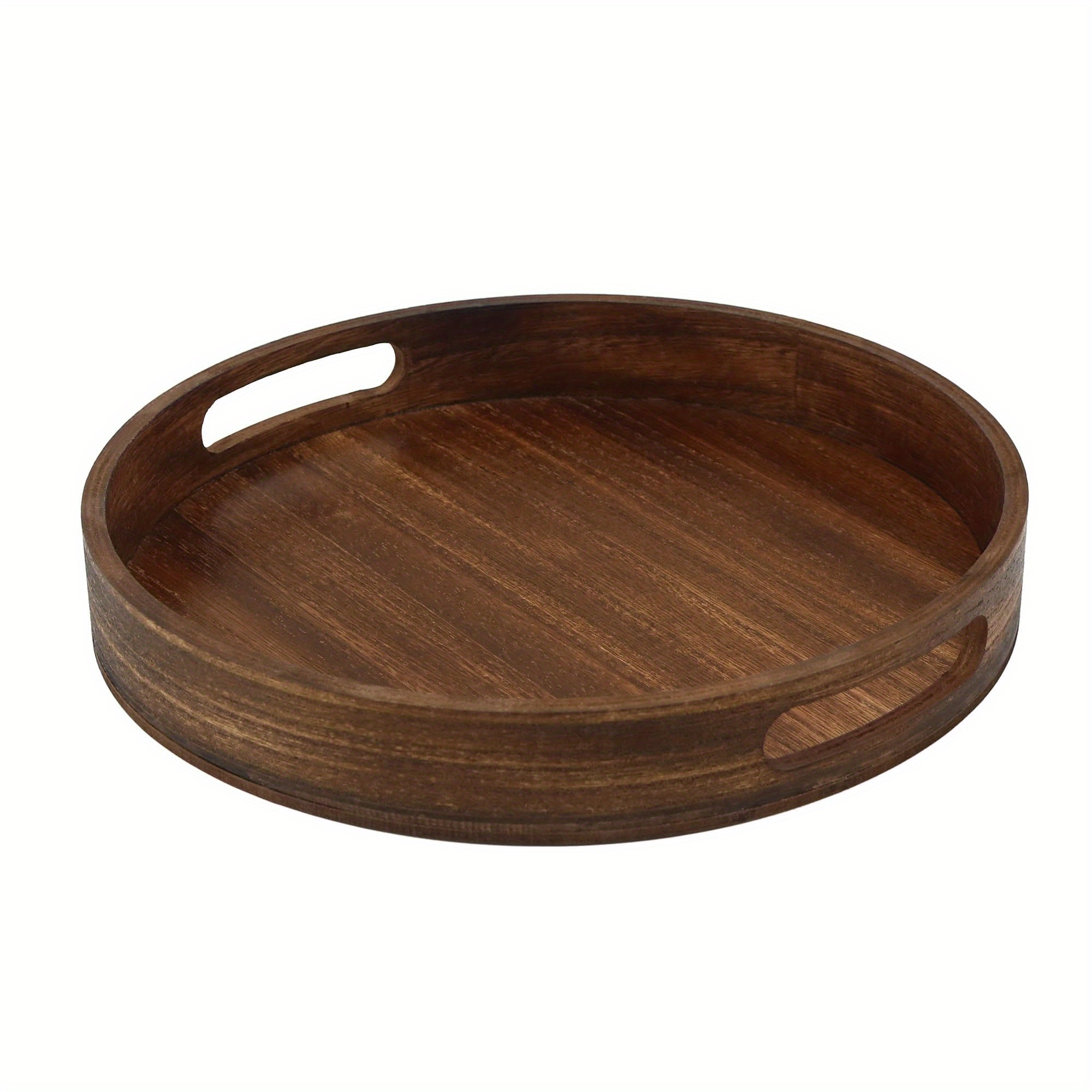 Image of Round Decorative Tray Wooden Serving Tray With Handles Decorative Trays For Coffee Table Kitchen Counter (non-food Contact)
