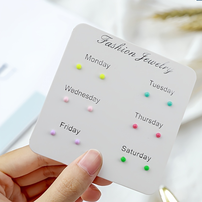 Image of 6 Pairs / Stud Earrings, Monday To , Heart, Matchstick, Pentagram Heart Shapes, Resin Material For Ear Piercing Care, Hypoallergenic - Plastic Ear Posts For Women