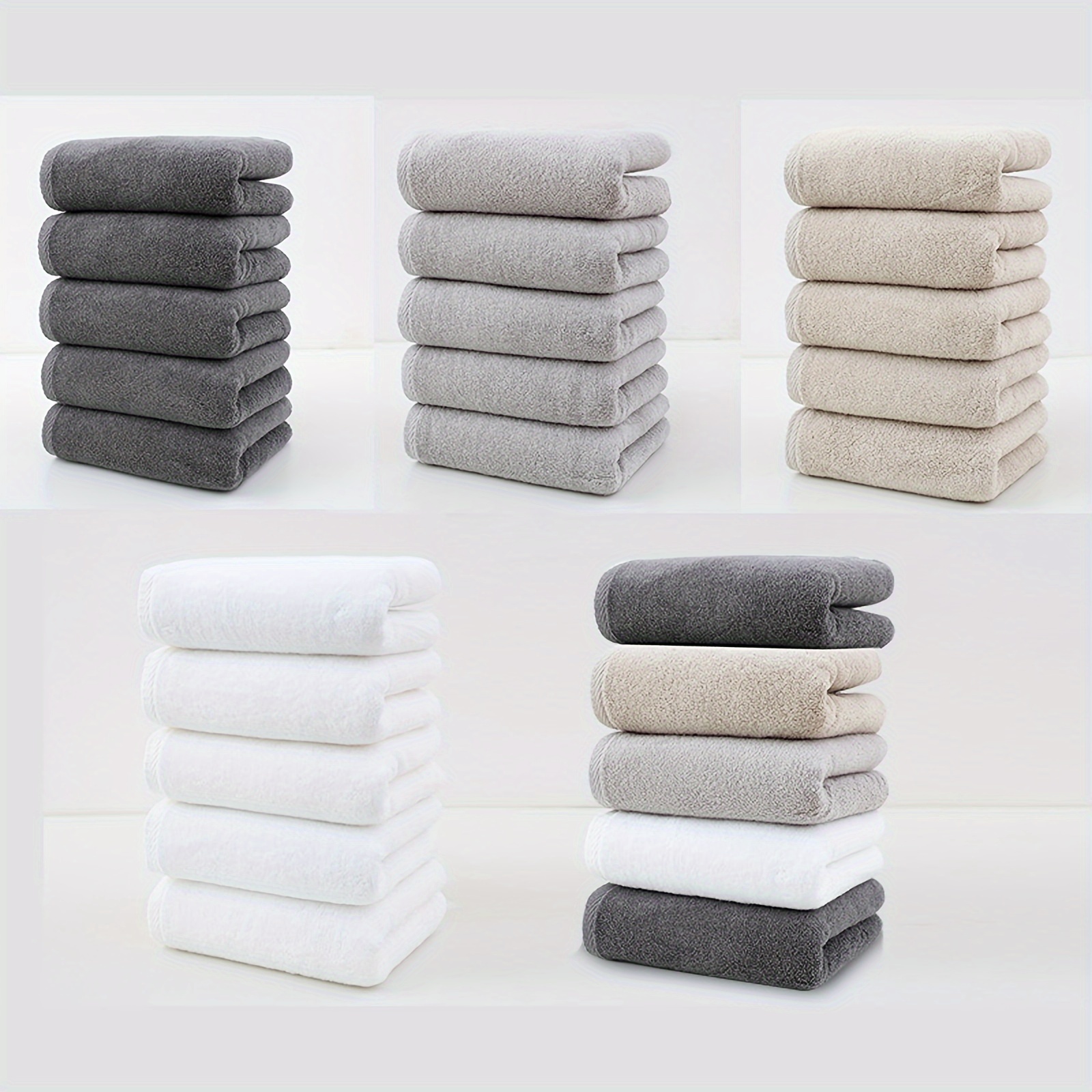 

5pcs Cotton Large Bath Towels Set Towels Hand Towels Washcloths Absorbent Towel Quick Dry Bath Fitness Bathroom Home And Travel Swimming Pool