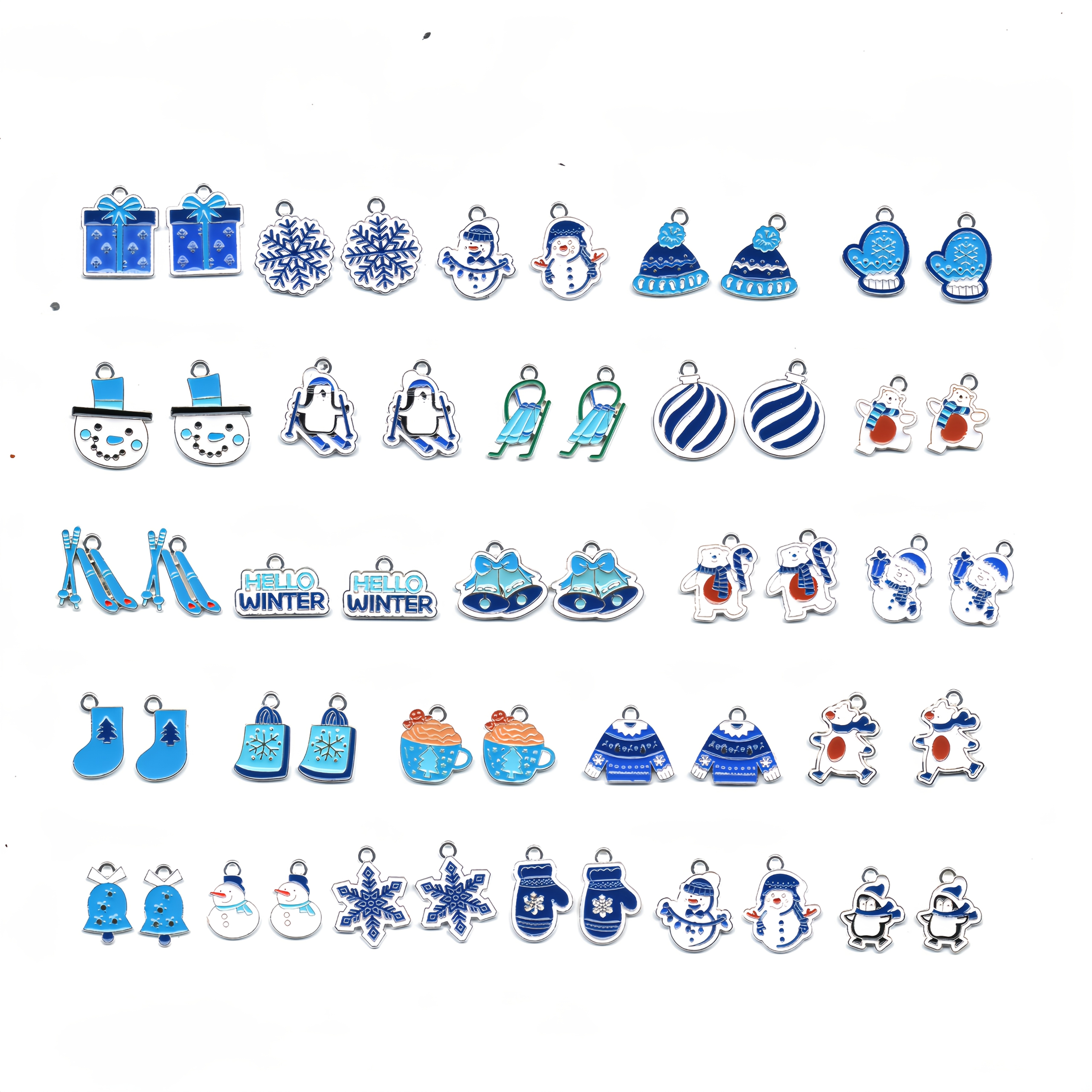 

52pcs Winter Enamel Charm Set - Blue Penguins, , & Snowflakes For Making, Zinc Alloy Craft Accessories And Pendant Gifts, , Creative Jewelry Making Projects