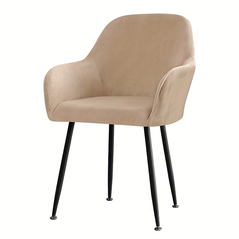 TEMU 1pc Silvery Fox Velvet Satin Elastic Dining Chair High Armrest Cover