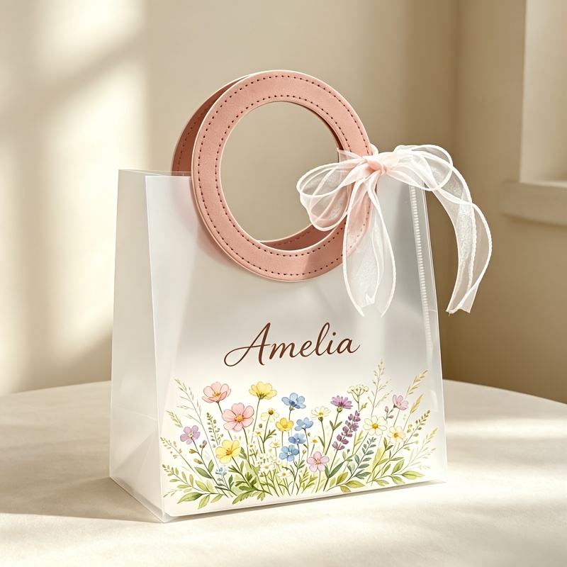 TEMU Gift For Her/him Personalized Clear Pvc Frosted Tote Bags Suitable For Wedding Favors, Parties, Reusable Gift Bags With Color Straps & Sturdy
