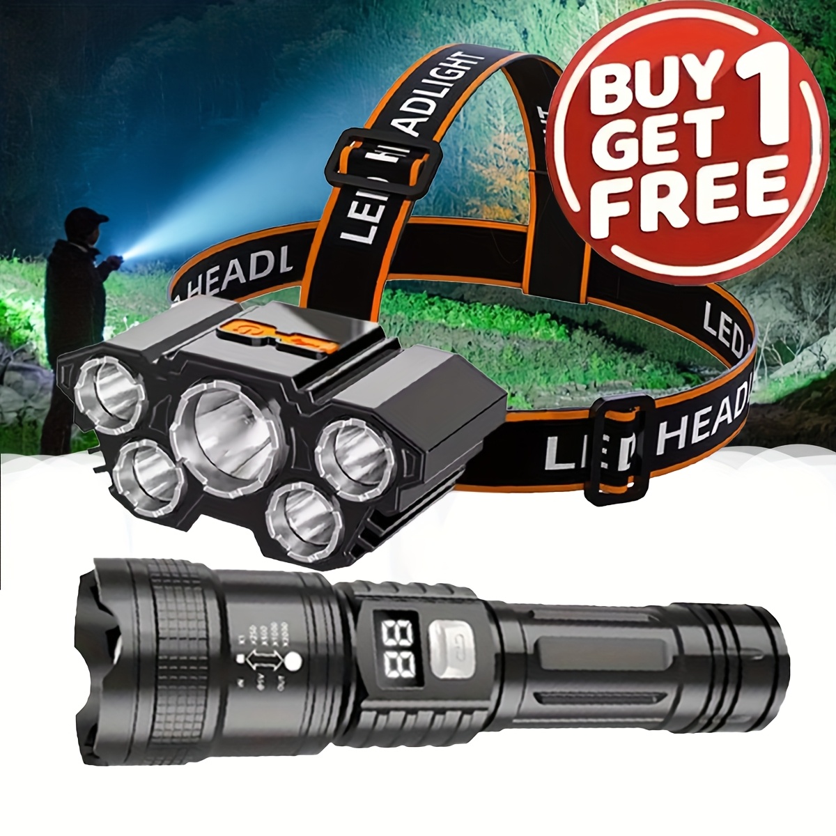 TEMU 2025 [emergency Kit] Rechargeable Handheld Flashlight And Headlight, Fast Charging, Multiple , Portable, Suitable For Camping, Hiking, Emergency