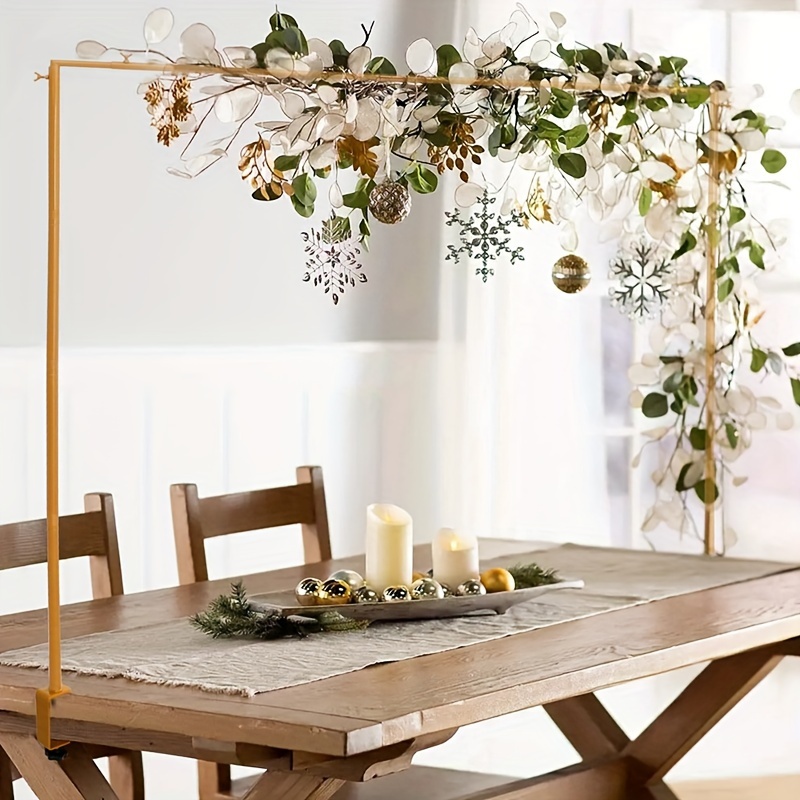 

1pc Over The Table Golden Rod Stand With Clamps, Adjustable 74'' Tall 97.8" Length Table Arch Hanging For Wedding Birthday Party Christmas Decoration