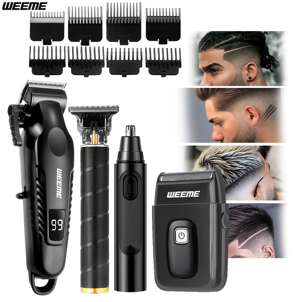 Men's Grooming Kit with USB Rechargeable Hair Clipper, Nose Trimmer, Electric Shaver, and Limit Combs – Available in 1 to 4-Piece Sets