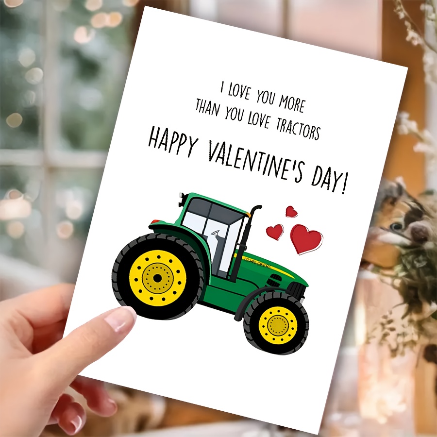 

Valentine's Day Tractor Card, Cartoon Farm Theme, Personalized Paper Greeting, Anniversary Celebration, No Electricity Needed, For Boyfriend/husband/tractor Enthusiasts