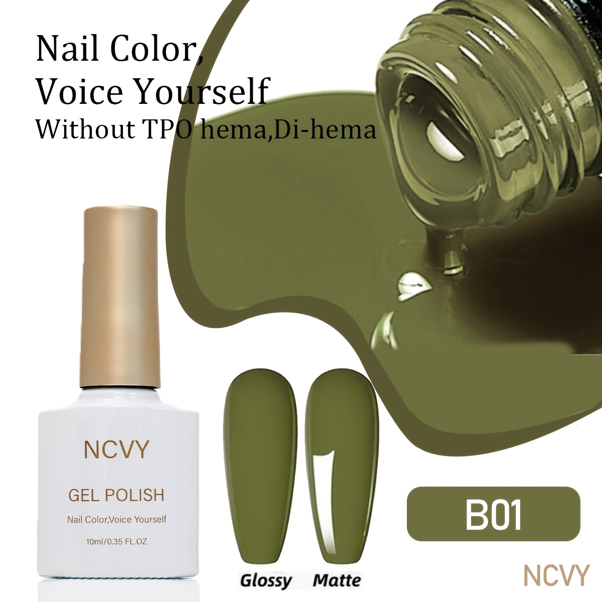 TEMU Ncvy Nail Polish 1pc, 10ml Olive Green Nail Polish Spring Summer Color0, Soak Off Led Nail Lamp Gel Polish Nail Art Starter Manicure 0.34 Fl Oz