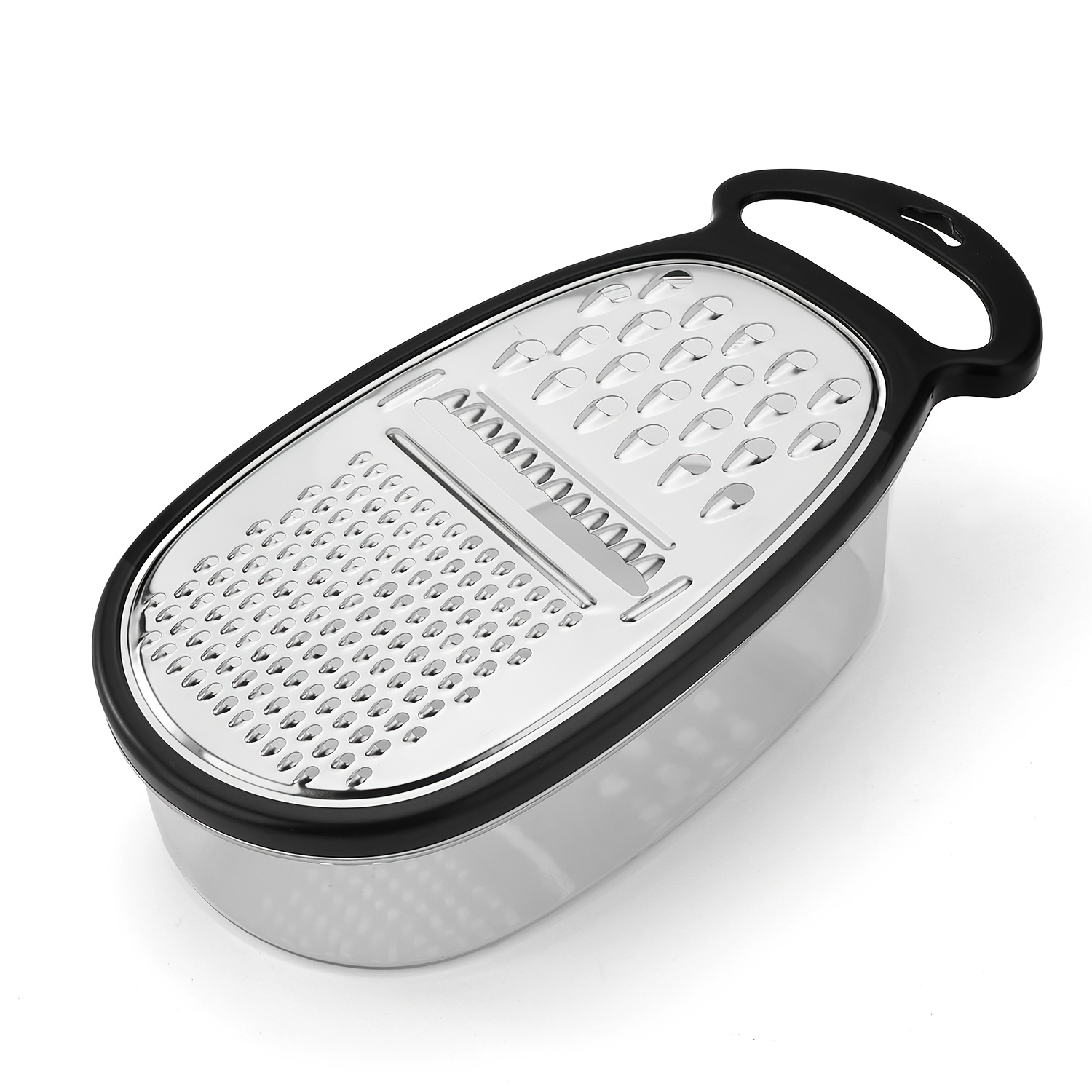TEMU Oval Stainless Steel Vegetable Slicer With Built-in Storage Box, Multifunctional Kitchen Tool For Shredding, Slicing, And Zesting, Durable