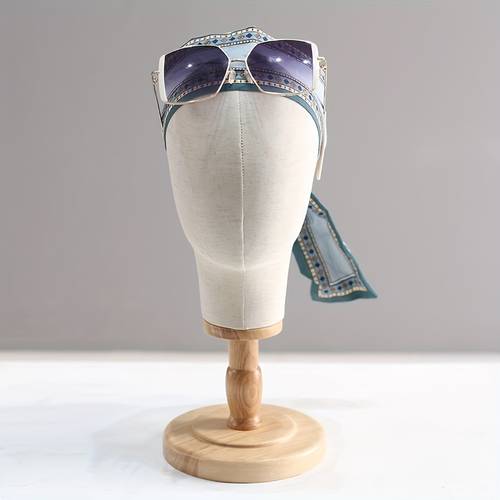 1pc mannequin head with beige fabric durable wooden base ideal for displaying hats glasses and wigs in salon and home decor salon display head stylish headgear wooden base head hair accessories