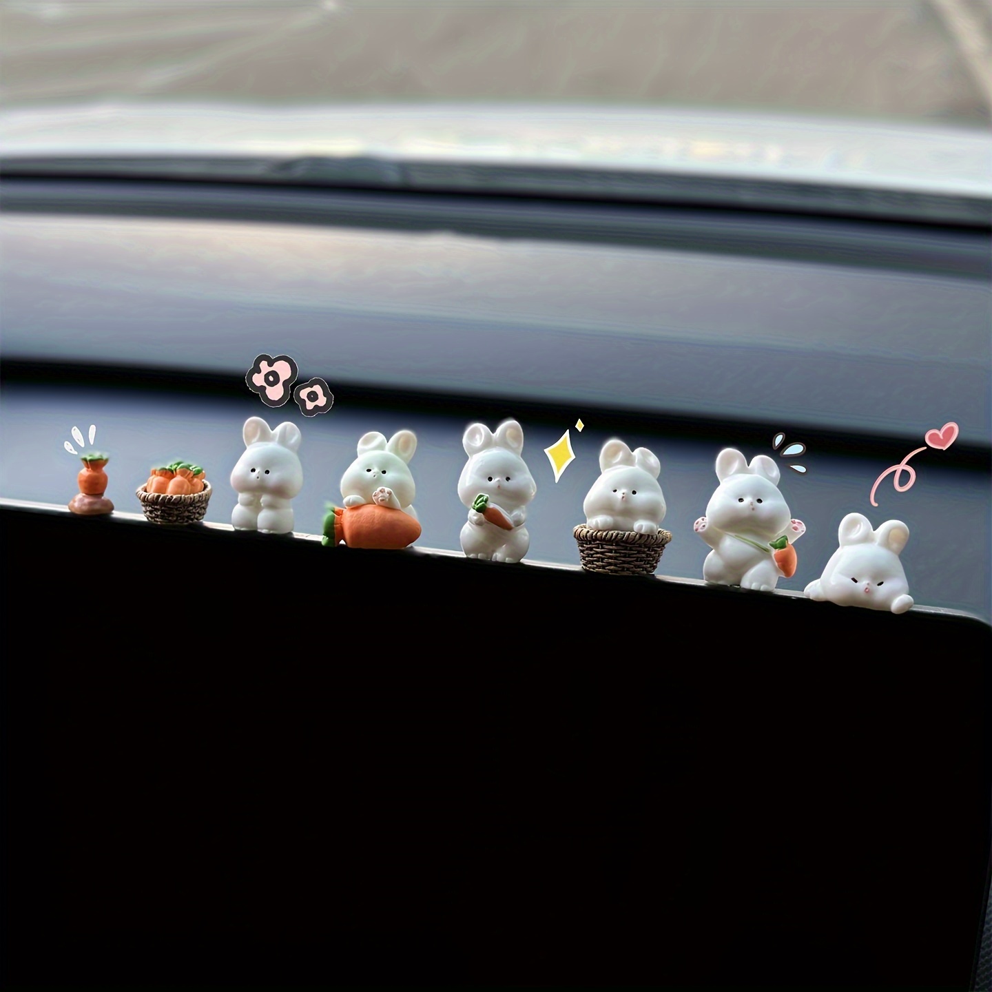 

8pcs Set Of Rabbit Car Screen Small Ornaments For Display, ' Dolls For Women' Interior Decoration