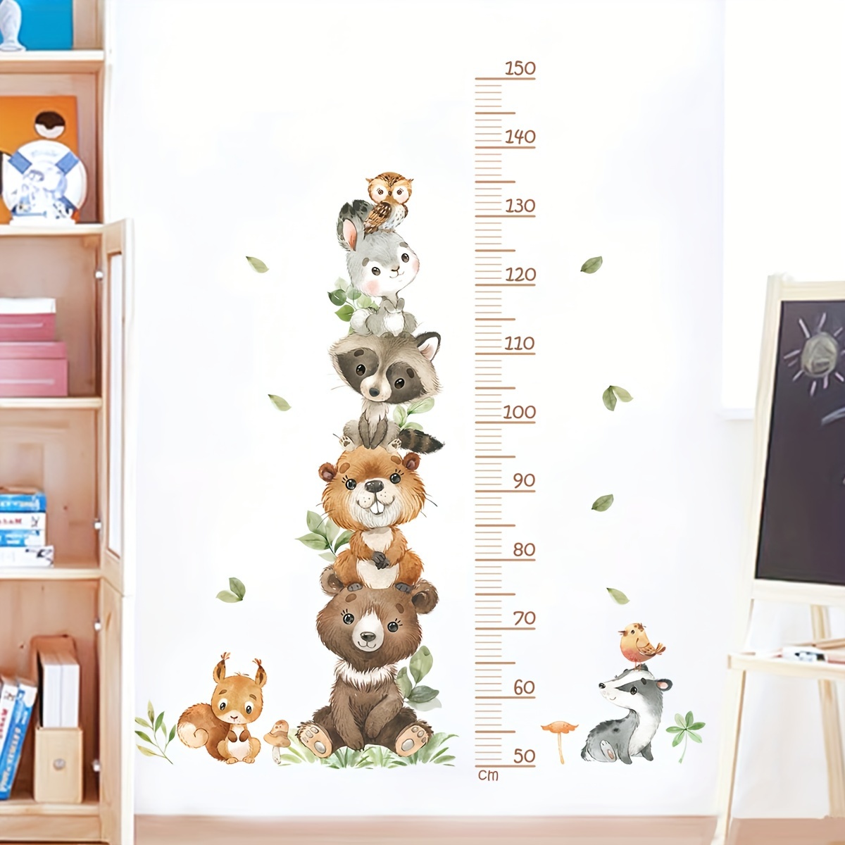 Cartoon Smiling Animals Stacked Height Measurement Wall Stickers For Room Bedroom Home Decoration Wall Decals For Halloween And Christmas