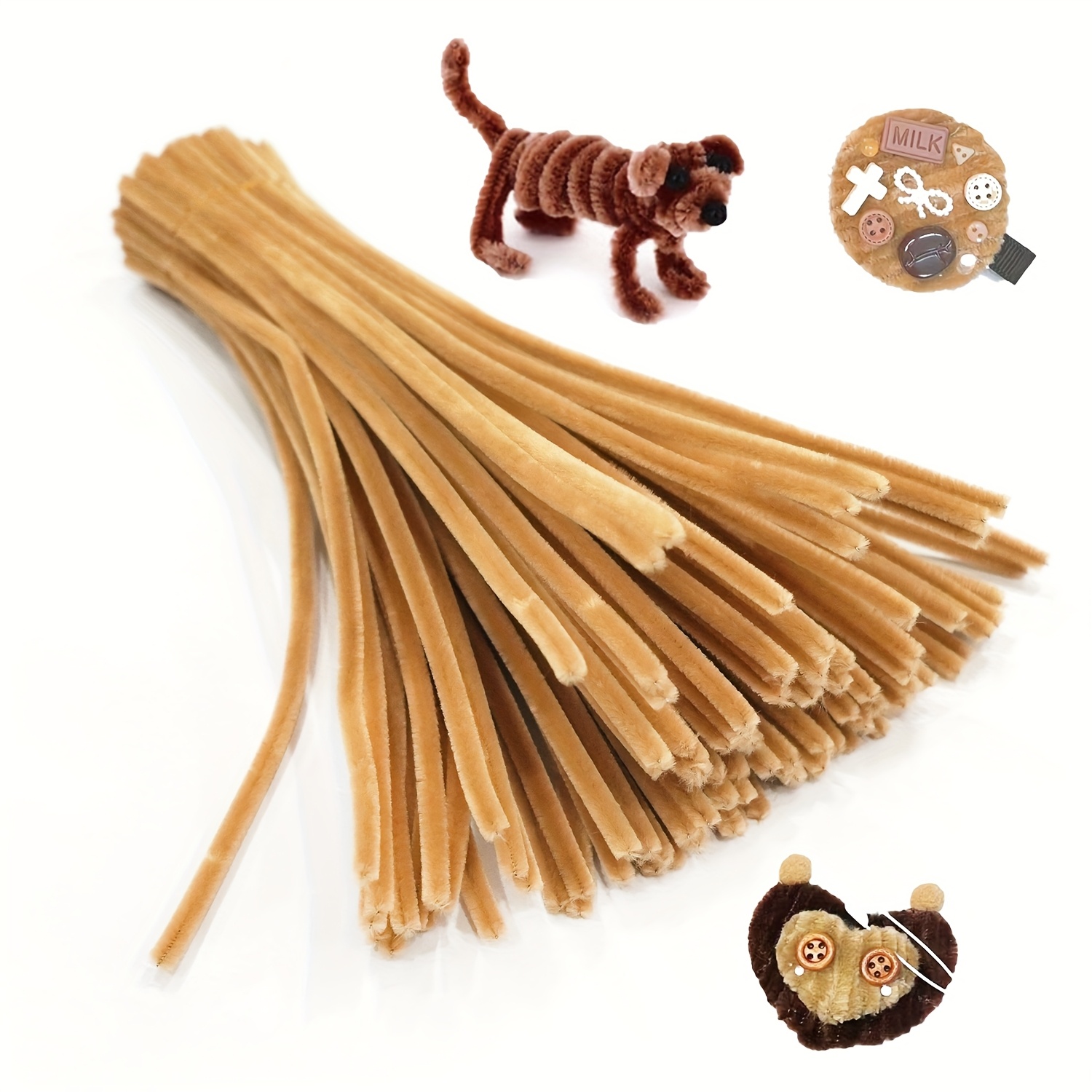 100 Cure-Pipes Chenille 30cm - Pour Nettoyage, Bricolage, Déco - Beige - Sourcing Map
