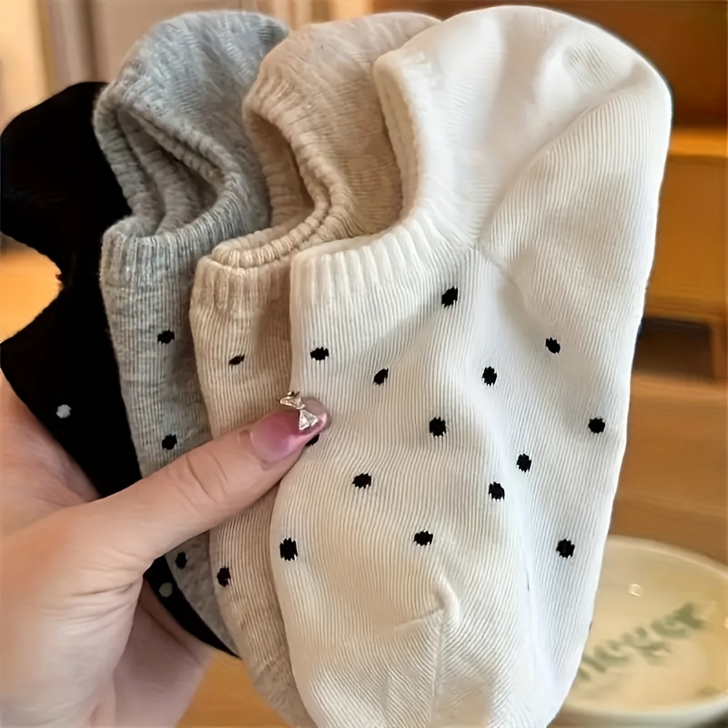 TEMU 4-pair Pack Women's Summer Thin Solid Dot Print Boat Socks Trendy Versatile Preppy Style Cute Invisible Socks