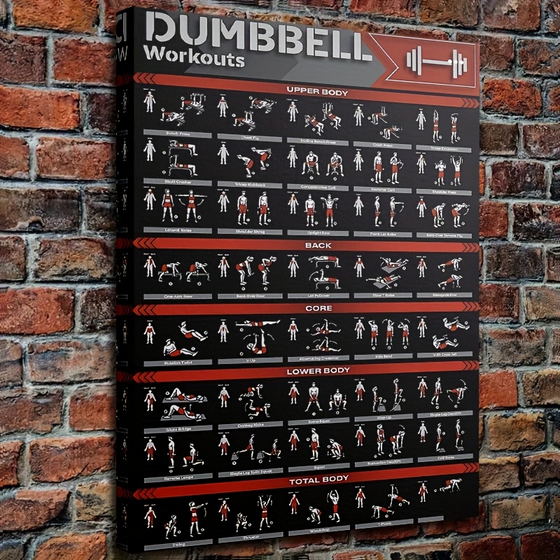 E-shop 1 Stück gerahmte Hantel-Trainingsanleitung Leinwand – Ganzkörperübungsplan mit Oberkörper, Rücken, Core Unterkörpertraining | Minimalistisches