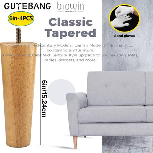 4 inch 6 inch 8 inch 4pcs solid wood furniture legs modern wooden replacement feet threaded 5 16 inch hanger bolts and mounting plates and screws suitable for sofas sofas armchairs cabinets tv stands