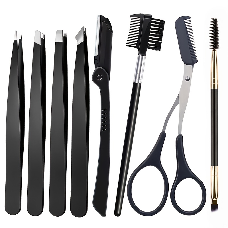 Image of Set Of 4/6/8 Professional Tweezers Designed For Women, Made Of Stainless Steel, Ideal Tasks Like Removing Ingrown Hairs And Shaping Eyebrows, Suitable For Men And Women (black Color).